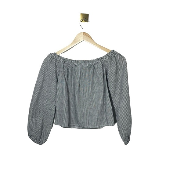 Brandy Melville Theia Striped Off The Shoulder Blouse in Grey/White One Size - Picture 10 of 11